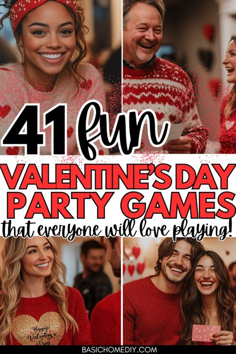 Valentines Day Party Games, Couple Party Games, Elementary Valentines, Party Games Group, Classroom Valentines Party, Girls Night Games, Galentine's Party, Valentine's Day Party Games, Tea Party Games