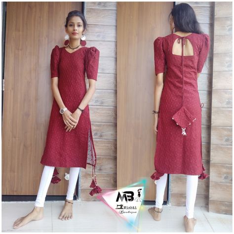 Puffed Sleeves Kurti, Aline Frock, Kurta Ideas, Sleeves Kurti, Simple Kurta, Designs Dress, Bridal Sarees South Indian, Simple Kurta Designs, Outfits Woman