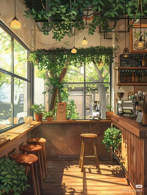 Background Cafe Coffee Shop, Anime Coffee Shop Aesthetic, Anime Backgrounds Cafe, Cafe Background, Anime Coffee, Background Anime, Aesthetic Places, Coffee Shop Aesthetic, Outdoor Cafe