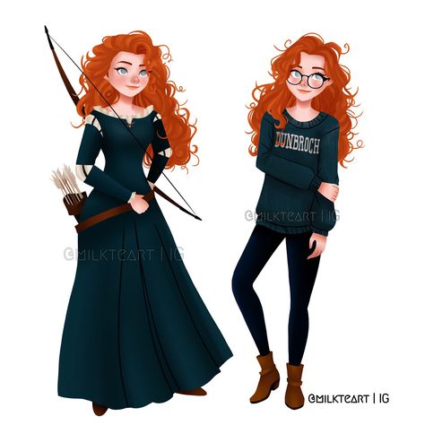 J E N N (@milkteart) • Instagram photos and videos Modern Merida, Merida Disney, Brave Merida, Princesas Disney Anime, Modern Disney Characters, Princess Merida, Disney Brave, Disney Princess Modern, Disney Princess Fashion