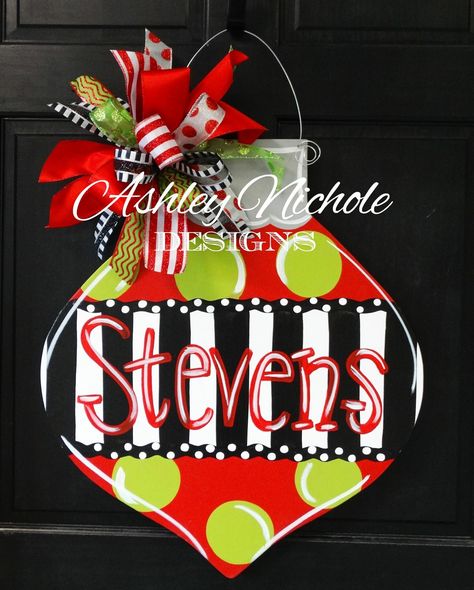 Christmas Ornament Door Hanger, Ornament Door Hanger, Door Decor Christmas, Ornament Door, Hanger Christmas, Christmas Door Decor, Door Hanger Christmas, Name Christmas Ornaments, Name Christmas