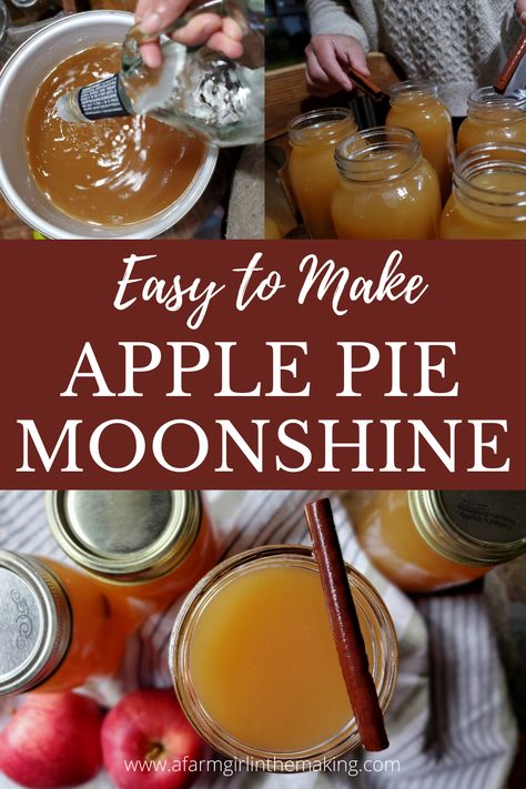 Best Apple Pie Moonshine Recipe, Carmel Apple Moonshine Recipes, Apple Pie Moonshine Recipe Homemade, Apple Cider Moonshine, Moonshine Recipes Homemade, Homesteading Gifts, Apple Moonshine, Flavored Moonshine Recipes, Moonshine Drink Recipes