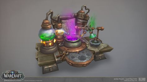 ArtStation - Dragonflight: Alchemy Crafting Table Alchemy Table, World Of Warcraft Dragonflight, Warcraft Dragonflight, Crafting Station, Artstation Explore, Crafting Table, Game Props, Can Crafts, Craft Table