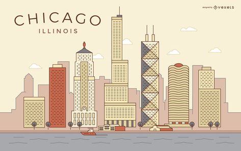 Chicago City Skyline, Cartoon Landscape, Classic Building, Art Deco Interior Design, Chicago City, Chicago Skyline, Electronic Media, Educational Projects, Modern Art Deco