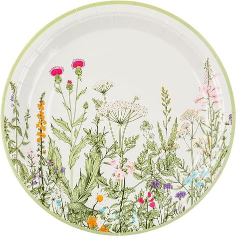 Amazon.com: AimFun Wildflower Party Plates 9" Floral Paper Plates Botanical Green Leaves Herbs Disposable Flower Party Supplies Spring Summer Vintage Garden Decorative Dinner Dessert Plates : Health & Household Wildflower Party, Floral Paper Plates, Dinner Dessert, Floral Paper, Flower Party, Summer Vintage, Dessert Plates, Party Plates, Vintage Garden