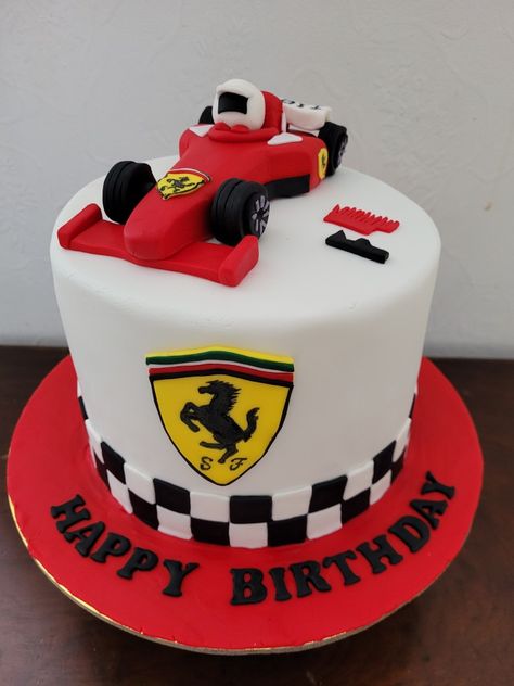 Ferrari theme cake, hand mage cake topper Pastel F1, Ferrari Birthday, Ferrari Cake, Birthday Cale, Kid Cakes, Buttercream Birthday Cake, Cars Theme Birthday Party, Formula 1 Car Racing, Theme Cake