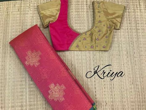 Double color Cotton Blouse Design, Maggam Work Designs, Saree Blouse Neck Designs, Latest Model Blouse Designs, Blouse Embroidery, Fancy Sarees Party Wear, Sari Blouse Designs, Patch Work Blouse, Saree Blouse Patterns