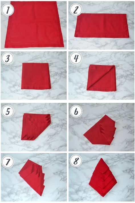 Christmas Table Napkins, Diy Napkin Folding, Napkin Folding Tutorial, Fold Napkins, Christmas Napkin Folding, Napkin Art, Easy Napkin Folding, Cloth Napkin Folding, Paper Napkin Folding