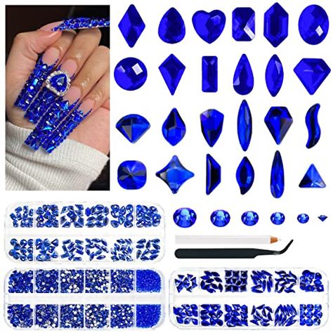 Kawaii Shapes, Stones Nail Art, Nail Crystals, Makeup Crafts, Stone Nail Art, Royal Blue Nails, Nail Rhinestones, Nail Jewels, Diy Clothes And Shoes