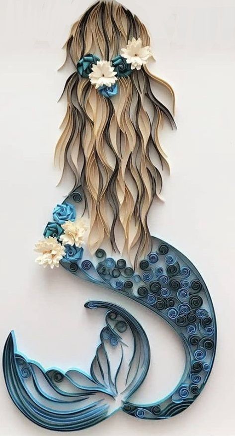 A Mermaid, Paper Cut, Long Hair, Cut Out, Mermaid, Frame, Flowers, Hair, White