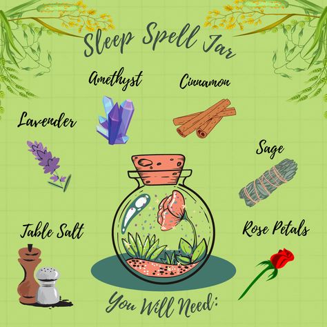 Different Spell Jars, Crystal Spell Jars, Sleep Spell Jars Recipes, Easy Spell Jars For Beginners, Wiccan Spell Jars Diy, Good Sleep Spell, Saturday Spells, Element Jars, Jar Spells For Beginners