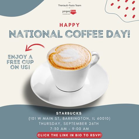 ☕🎉 Celebrate National Coffee Day with us at Starbucks! Join us Thursday, September 26th, 7:30AM - 9AM and grab a FREE coffee on us.  📸✨ Share this post and spread the joy! #NationalCoffeeDay #StarbucksLove #FreeCoffeeFun #CoffeeCheers 🎊🌟 National Coffee Day, Coffee Day, At Starbucks, Free Coffee, Best Coffee, Join Us, Real Estate, Coffee, Collage