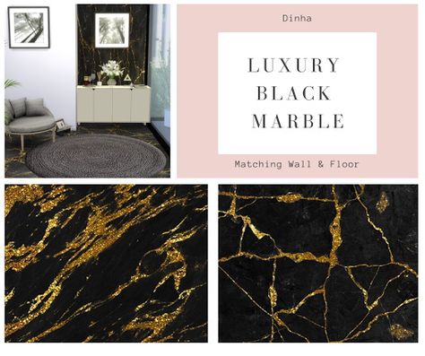 Dinha Gamer: Luxury Black Gold Marble: Matching Floor and Wall Sims 4 Luxury Wallpaper Cc, Sims 4 Black Wallpaper, Sims 4 Black Wallpaper Cc, Sims 4 Marble Wall, Black Marble Floor, Black And Gold Bathroom, Modern Flooring, Black And Gold Marble, Sims 4 Downloads