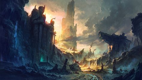 Download hd wallpapers of 52674-fantasy Art. Free download High Quality and Widescreen Resolutions Desktop Background Images. Destroyed City, Bilbo Baggins, Drawing Wallpaper, Landscape Concept, Background Drawing, Fantasy Setting, Matte Painting, Art Et Illustration, Fantasy Art Landscapes