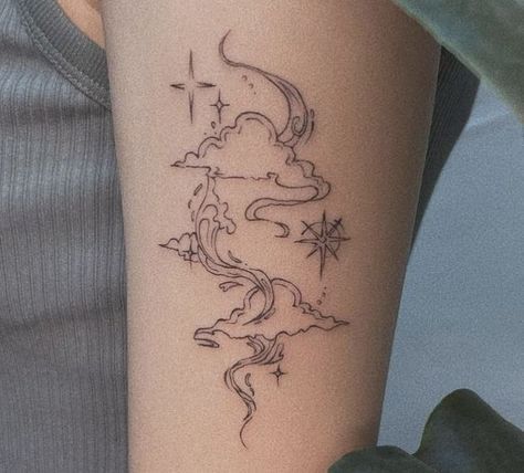 Dreamy Moon Tattoo, Cute Tattoo Sleeves For Women, Whimsical Vine Tattoo, Whimsical Tattoos For Women Sleeve, Lower Sleeve Tattoo, Back Of Wrist Tattoo, Ethereal Tattoo Sleeve, Tattoos With Stars, Forearm Wrap Around Tattoo