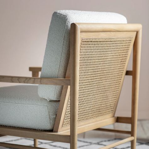 Kynance Oak Frame Armchair with Rattan and Natural Cushions with Rattan Cream Armchair, Hm Home, Classic Armchair, Oak Armchair, Wooden Armchair, Rattan Armchair, Rattan Chair, Occasional Chairs, Large Furniture