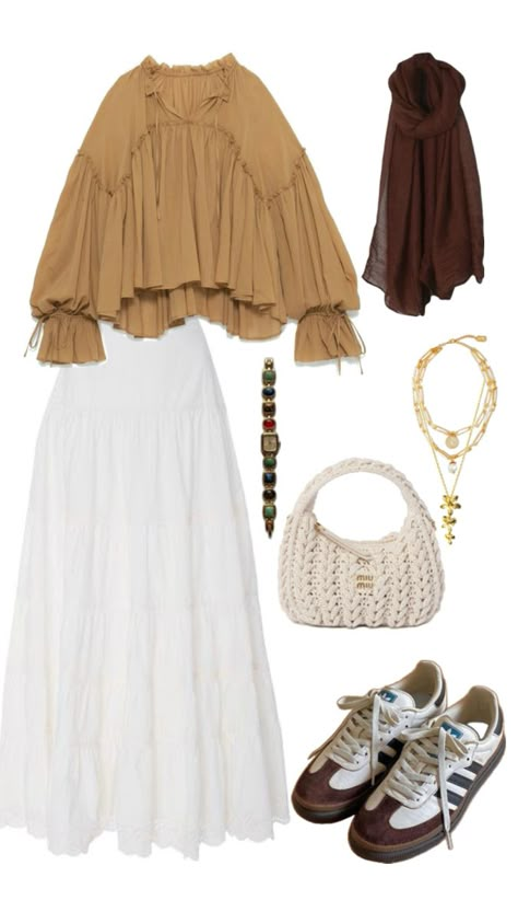 #outfit #hijaboutfit #hijabi #aesthetic #summer #skirt #whiteskirt Flare Dress Outfit Classy, Stylish Outfits Casual, Hijab Fashion Summer, Modest Dresses Fashion, Modest Casual Outfits, Modesty Outfits, Modest Fashion Hijab, Muslim Outfits Casual, Fashion Top Outfits