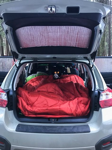 How We Sleep In Our Subaru Crosstrek Subaru Crosstrek Accessories, Sleep In Car, Car Tent Camping, Stealth Camping, Adventure Car, Car Tent, How To Sleep, Tent Campers, Sun Roof