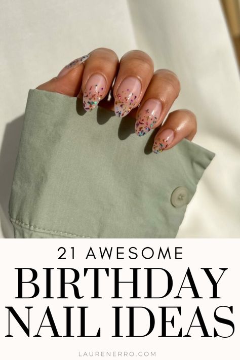 This post has a round-up of 21st Birthday Nail Ideas. From cute elements to classy designs, there are so many ideas in this post to help you celebrate your big day in style! Queen Nails Designs, 21st Birthday Nail Ideas, 21st Birthday Nails, Sprinkle Nails, Glamorous Birthday, Birthday Nail Art, Birthday Nail Ideas, Glitter Gradient Nails, Birthday Nail Designs