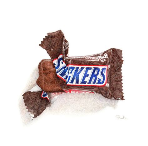 Sweet Wrappers Art, Realistic Chocolate Drawing, Sweet Wrapper Drawing, Snickers Drawing, Candy Bar Drawing, Drawing Of Candy, Snacks Drawing, 2d Composition, Special Tattoo