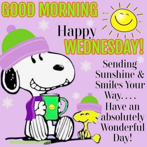 Winter Wednesday, Happy Wednesday Pictures, Snoopy Winter, Wednesday Morning Greetings, Happy Wednesday Images, Week Motivation, Wednesday Greetings, Sending Sunshine, Morning Sister