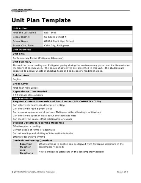 Unit Lesson Plan Template Doc Lovely Unit Plan In Philippine Literature In the Contemporary Period Philippine Literature, Lesson Plans Template, Plan Book Template, Teacher Plan, Unit Plan Template, Homeschool Lesson Planner, Lesson Plan Book, Event Planning Template, Lesson Plan Template