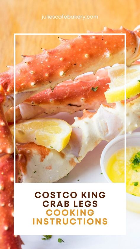 Costco King Crab Legs may be a pre-cooked meal, but this doesn't mean you should just thaw them and chow down.🙅‍♀️You deserve yourself a nice fancy dinner!💯❤️‍🔥And these cooking instructions will give you just that — a nice and nutritious steamed seafood dish that will give you everything that you need. Pair it up with some melted butter, lemon wedges, and corn on the cob, and that's it! Doesn't this sound like a great dinner idea? #foodie #goodmoodfood #hungry | juliescafebakery.com How To Steam Frozen Crab Legs At Home, How To Reheat Crab Legs At Home, How To Bake Crab Legs In Oven, How To Boil Crab Legs At Home, How To Cook King Crab Legs At Home, King Crab Legs How To Cook, Cook King Crab, King Crab Recipe, Steamed Seafood