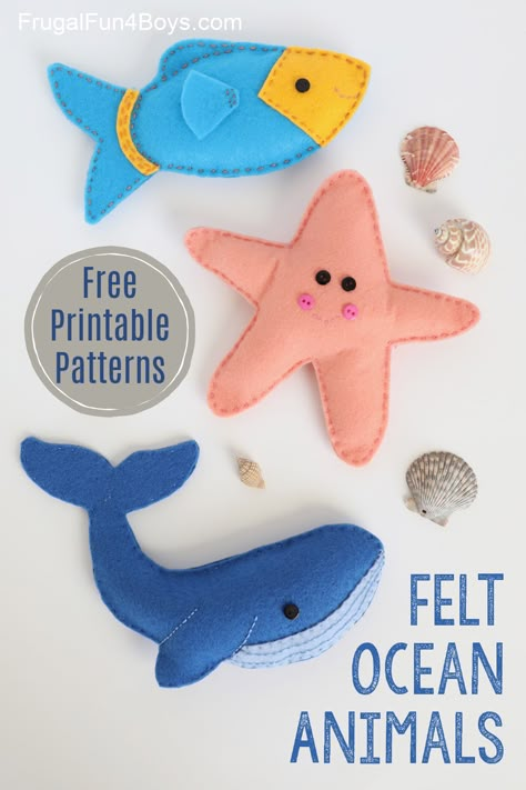 Fish Felt Pattern, Ocean Mobile Diy, Felt Sea Animals Pattern, Ocean Felt Mobile, Diy Felt Ocean Animals, Felt Animal Patterns Free Templates Stuffed Toys, Felt Ocean Animals Free Pattern, Sea Animal Printables Free, Felt Templates Printable Free Pattern Animals