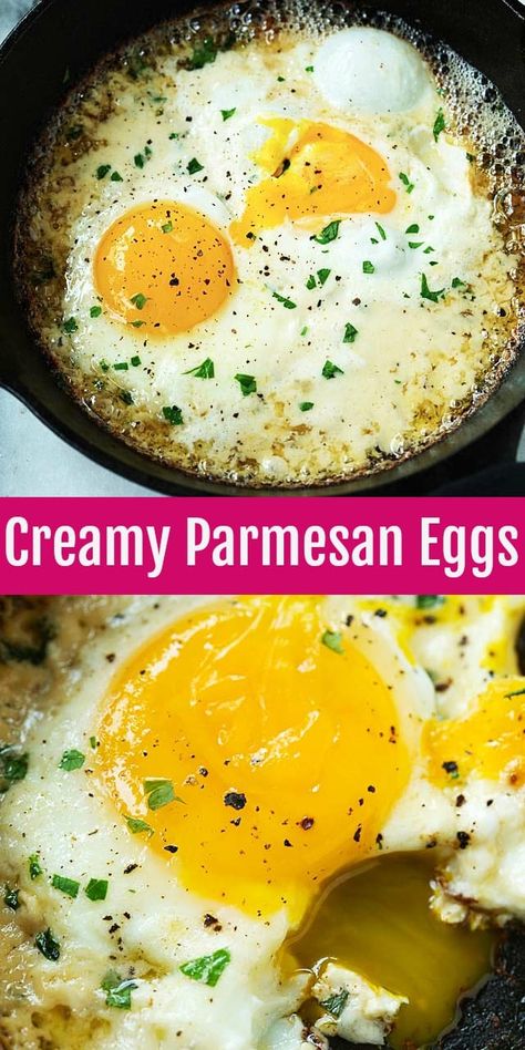 Parmesan Eggs, Skillet Eggs, Egg Fast, Fried Eggs, Egg Dish, Egg Breakfast, Breakfast Brunch Recipes, Breakfast Dishes, Parmesan Cheese