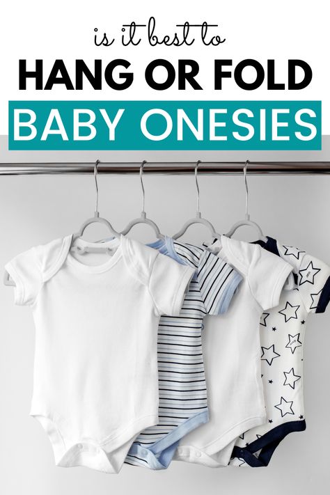 Are you looking for baby clothes organization ideas, specifically about onesies? Should I hang onesies? Should I fold onesies? Baby will be going through a ton of them, so it's helpful to find the perfect way to organize and store onesies in either a nursery dresser or baby's closet. What is the best way to organize them - fold or on a hanger? If you're ready to tackle baby clothes storage ideas, we're here to help! #nursery #babyclothesorganization How To Organize Newborn Clothes, Best Way To Fold Onesies, Baby Onesie Organization, Folding Onesies In Drawer Nursery, Onsie Organizing, Onesie Storage Ideas, Onesie Storage, Onesie Organization, How To Fold Onesies Dresser Drawers