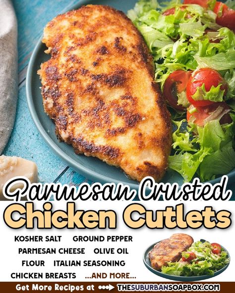 Extra crispy, tender and juicy,... - The Suburban Soapbox Easy Chicken Cutlet Recipes, Crispy Chicken Cutlets, Easy Parmesan Crusted Chicken, Cutlet Recipes, Chicken Cutlet Recipes, Chicken Cutlet, Quick Pasta Recipes, Cutlets Recipes, Sheet Pan Dinners Recipes