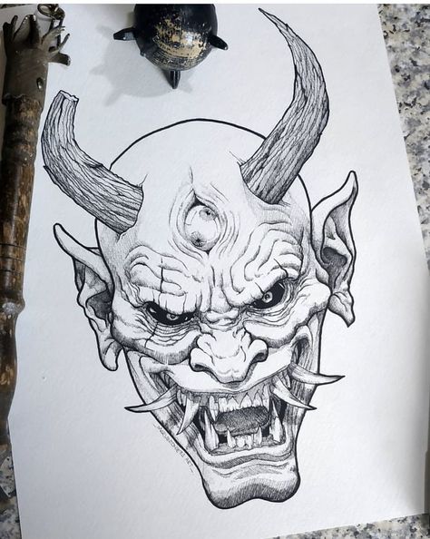 Japanese Tattoo Art Oni, Oni Girl, Oni Maske, Animal Stencil Art, Samurai Warrior Tattoo, Oni Tattoo, Kunst Tattoos, Demon Tattoo, Mask Drawing