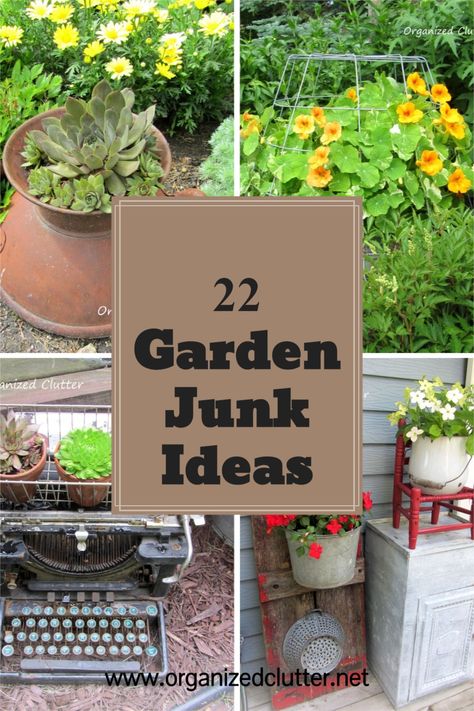 Garden Junk Ideas, Primitive Garden Decor, Junk Garden, Creative Garden Decor, Recycled Garden Art, Junk Ideas, Upcycle Garden, Garden Junk, Recycled Garden