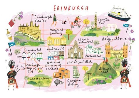 illustrated-edinburgh-city-map-art-print Edinburgh Map, Royal Mile Edinburgh, Scotland Map, Edinburgh City, European City, City Map Art, England And Scotland, Travel Illustration, What Is Your Favorite