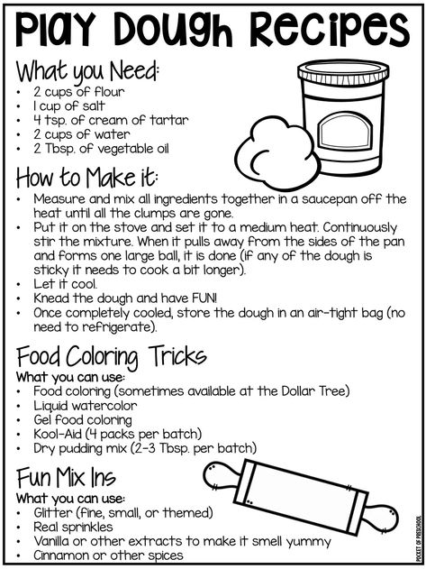 Play Dough Recipe Pocket of Preschool.pdf At Home Play Doh, Home Made Playdough Recipe, No Cook Playdoh, Playdough Creations, Easy Playdough Recipe, Pocket Of Preschool, Play Dough Recipe, Useless Knowledge, Classroom Materials