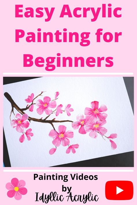 Cherry Blossoms Paintings, Painting Cherry Blossoms Easy, Japanese Cherry Blossom Painting Easy, Japanese Cherry Blossom Painting Acrylic, How To Paint Cherry Blossoms Acrylic, Cherry Blossom Gouache, How To Paint Cherry Blossoms Easy, Easy Cherry Blossom Painting, How To Paint Cherry Blossoms