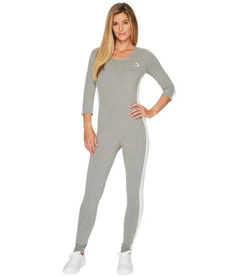 Puma Jumpsuit, Womens Puma, Gray Romper, Grey Jumpsuit, Jumpsuit With Sleeves, Sleeved Romper, Polyvore Outfits, Discount Shoes, Jumpsuits For Women