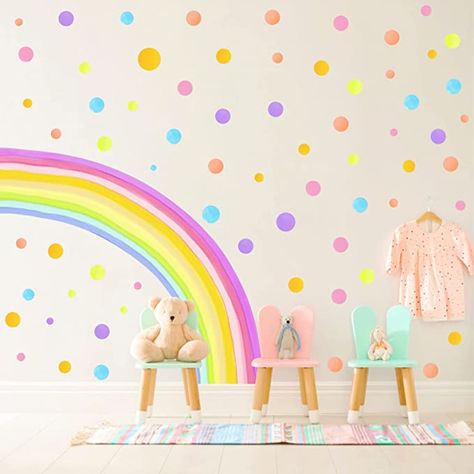 Rainbow Wall Decals For Girls Room, Half Rainbow Wall, Wall Decals For Girls Room, Boho Rainbow Wall, Rainbow Wall Decal, Rainbow Wall Decor, Polka Dot Wall Decals, Watercolor Clouds, Polka Dot Walls