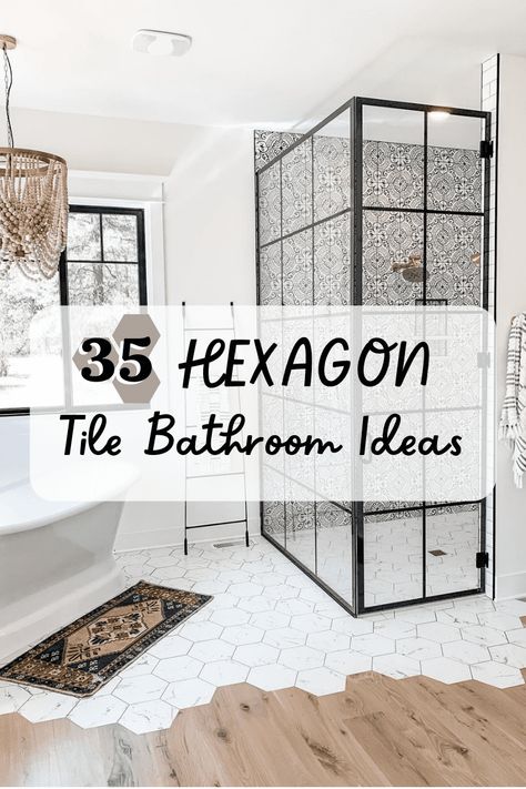 White Hexagon Bathroom Floor, Black Hexagon Tile Shower, Honeycomb Tiles Bathroom, Hexagonal Tiles Bathroom, Black Hexagon Tile Bathroom, White Hexagon Tile Bathroom, Hexagon Tile Bathroom Floor, Mosaic Tile Bathroom Floor, Bedroom Tiles