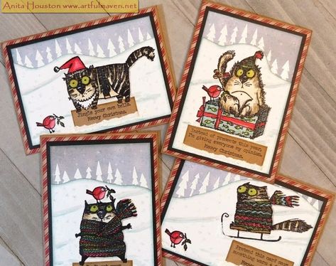 Stampers Anonymous Christmas, Crazy Cats Cards, Cat Christmas Cards, Crazy Birds, Tim Holtz Stamps, Cards Halloween, Tim Holtz Cards, Santa Cat, Cat Stamp