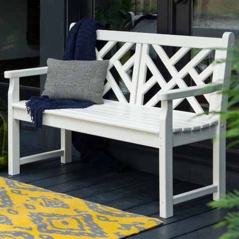 POLYWOOD® Chippendale Recycled Plastic 4 ft. Bench - Outdoor Benches at Hayneedle Plastic Bench, Chippendale Design, Chinoiserie Design, Casual Furniture, 7 Piece Dining Set, Diy Garden Furniture, Patio Spaces, Arm Chairs, Furniture Items