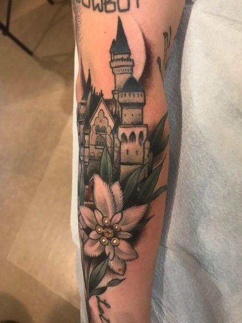 Neuschwanstein Castle.  Right arm Neuschwanstein Castle, I Tattoo, Flower Tattoo, Tattoo Ideas, My Pictures, Castle, I Hope, Tattoos