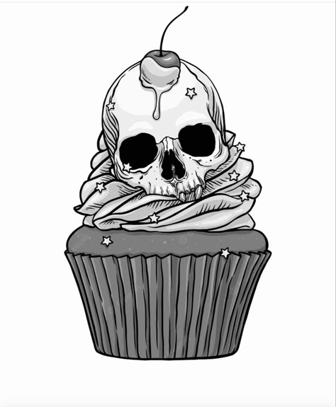 Halloween Food Drawing, Skeleton Cupcakes, Cute Macabre Tattoo, Halloween Cupcake Tattoo, Skull Cupcake Tattoo, Zombie Cupcake Tattoo, Skull Cupcake Drawing, Skull Drink Tattoo, Sugar Tattoo