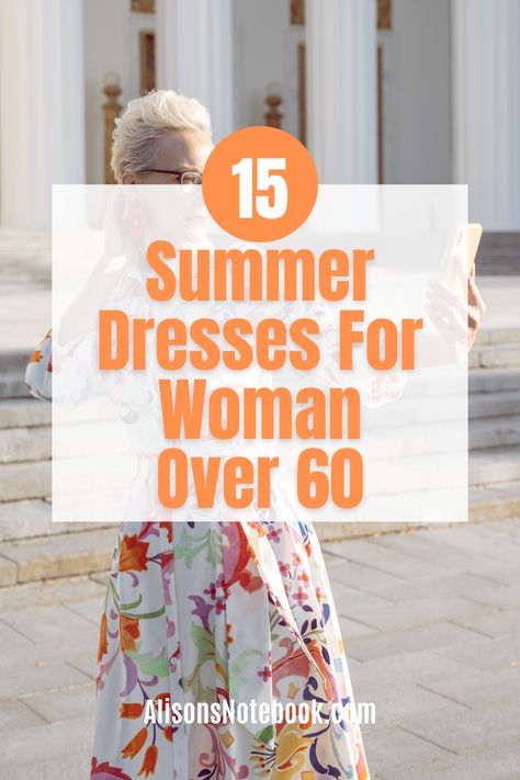 Looking for the perfect summer dress to rock this season? Check out our collection of summer dresses for women over 60, which combines style, comfort, and sophistication. From flowy sundresses to chic maxi dresses, we have everything you need to stay cool and look fabulous. Upgrade your summer wardrobe with these must-have picks and get our FREE capsule wardrobe guide! Flowy Style Outfits, Summer Dresses For Over 60 Older Women, Resort Wear For Women Over 60, Summer Outfits For Women Over 60 Casual, Summer Dresses Over 50, Over 60 Fashion Summer, Summer Dresses 2024, Over 60 Dresses, Linen Dresses Summer Chic