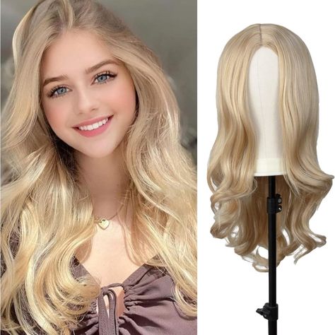 Blonde Wig With Middle Part For Women, 24 Inch Long Wavy Wig, Body Wavy Wavy Synthetic Wigs For Girls Daily Party Use, Gold Wigs Details: Color - Blonde Material - Fiber Hair Type - Wavy Style - Modern Features & Details Supreme Synthetic Elegance: Indulge In The Luxurious Feel Of Qingchuang's Long Brown Wig With Bangs, Meticulously Crafted From High-Temperature Resistant Synthetic Fiber. This Soft And Silky Masterpiece Not Only Exudes Fullness And Bounce But Also Presents A Remarkably Natural A Gold Wig, Brown Wig With Bangs, Gold Wigs, Long Blonde Wig, Long Wavy Wig, Blonde Bangs, Ombre Brown, Wavy Style, Wavy Wig