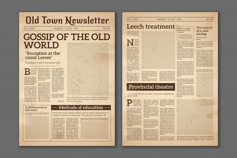 Vintage newspaper. news articles newspri... | Premium Vector #Freepik #vector #newspaper #old-newspaper #newspaper-headline #newspaper-article Blank Newspaper, Article Template, Newspaper Layout, Newspaper Template, Vintage Newspaper, Newspaper Design, Journal Vintage, Design Brochure, Paper News