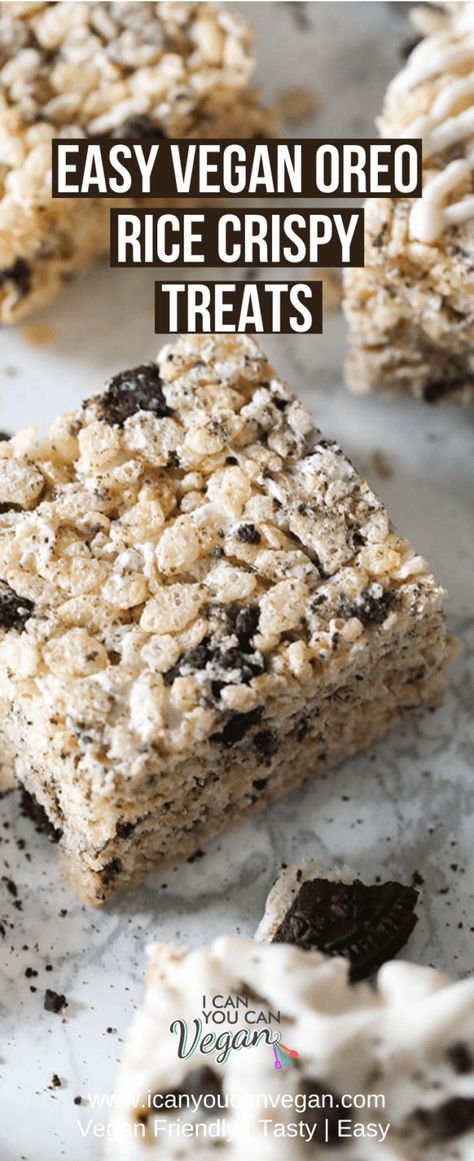 Easy Vegan Oreo Rice Crispy Treats | ICanYouCanVegan Vegan No Bake Desserts, Oreo Rice Crispy Treats, Caramel Cheesecake Bars, Oreo Rice, Vegan No Bake, Cheesecake Bars Easy, Vegan Caramel, Caramel Cheesecake, Coconut Cream Pie