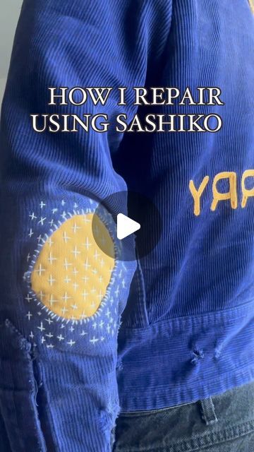 Gucci Clone on Instagram: "How I use sashiko to repair my clothing. No machine necessary !

#sewing #sashiko #repair #denim #japanese #fashion #textile #ootd #explore" Japanese Mending Sashiko, Japanese Stitching Sashiko, Sashiko Mending, Sashiko Patched Jeans, Sashiko Repair, Sashiko Boro Patches, Diy Sashiko Denim Repair, Sashiko Tutorial, Boro Sashiko Kiriko Made