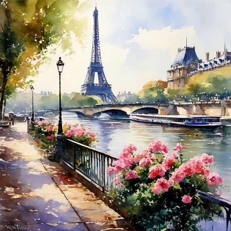 Art In Paris, Parisian Wallpaper, Eiffel Tower Pictures, Abstract Art Projects, Parisian Art, Parisian Street, Watercolor Paintings Nature, Romantic Paris, Landscape Art Painting