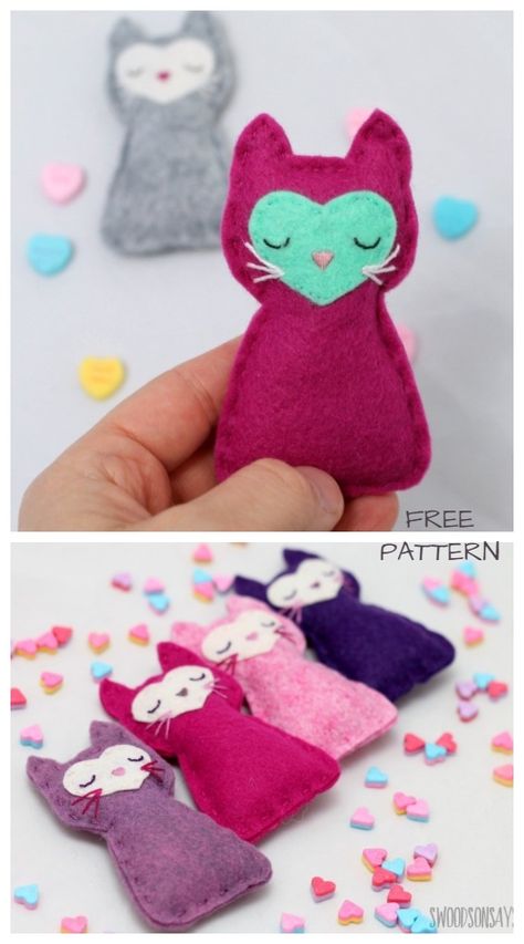 DIY Felt Pocket Kitty Cat Free Sewing Patterns Felt Templates Printable, Pocket Kitty, Felt Kitty, Cat Sewing Pattern, Cat Sewing, Monster Anime, Food Flowers, Felt Animal Patterns, Baby Mobil